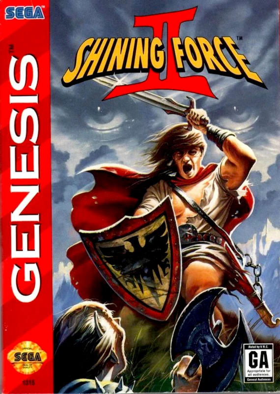 Front cover for Shining Force II on the Sega Genesis.