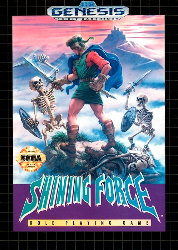 Front cover for Shining Force on the Sega Genesis.