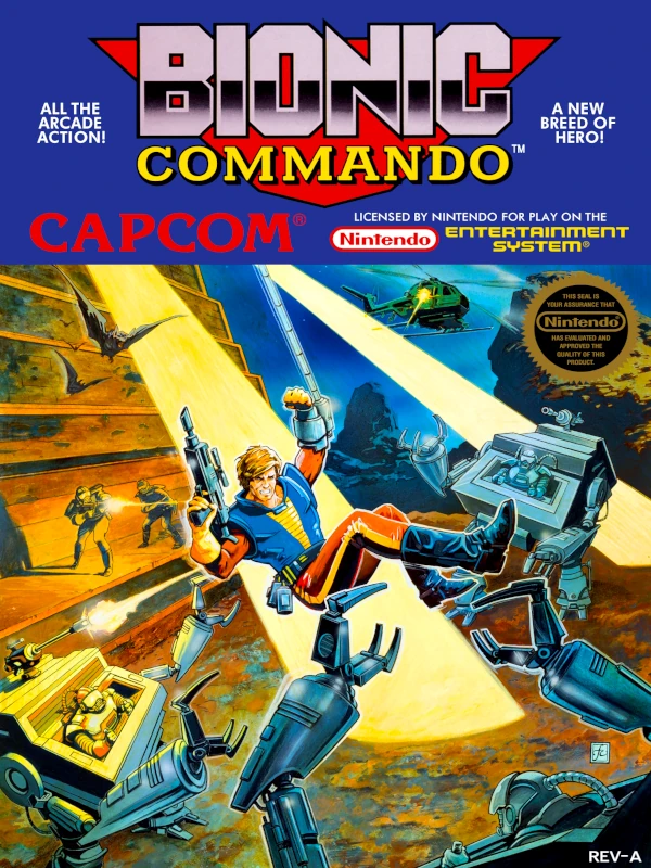 Front cover for Bionic Commando on the Nintendo Entertainment System.