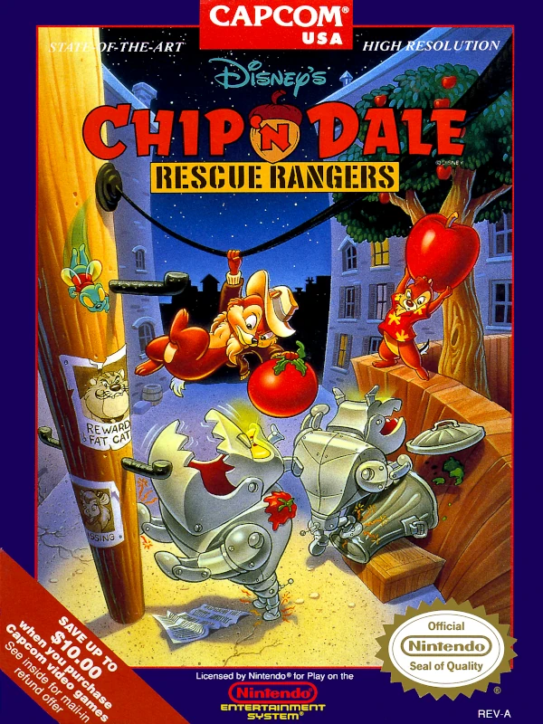 Front cover for Chip 'N Dale Rescue Rangers on the Nintendo Entertainment System.
