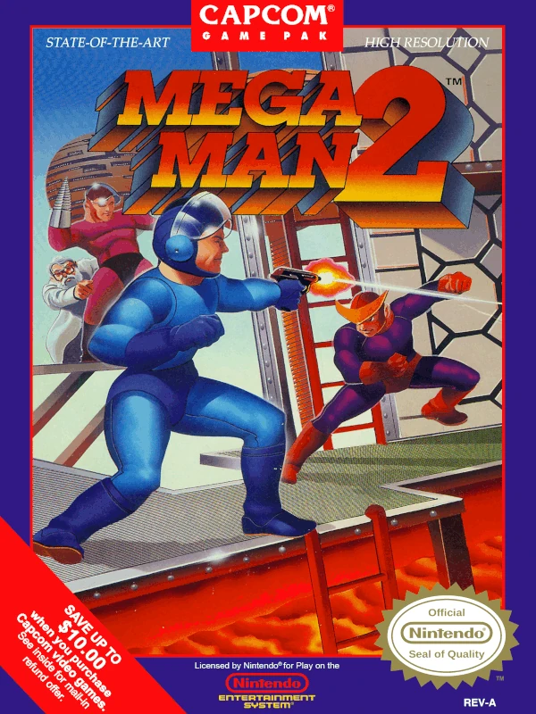 Front cover for Mega Man 2 on the Nintendo Entertainment System.