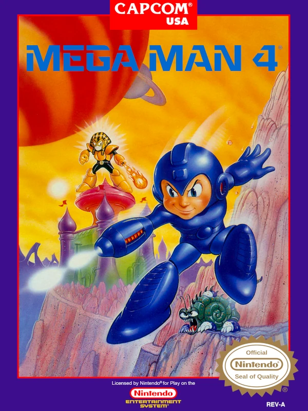 Front cover for Mega Man 4 on the Nintendo Entertainment System.