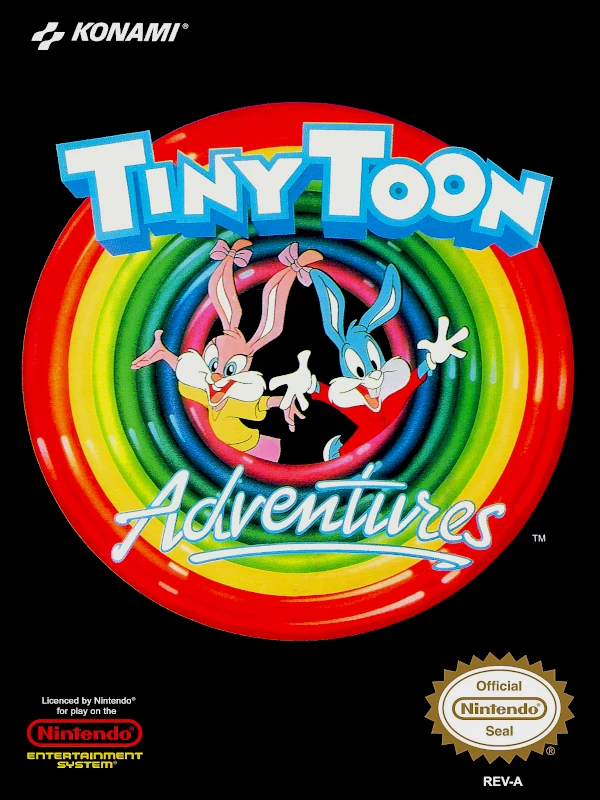 Front cover for Tiny Toon Adventures on the Nintendo Entertainment System.