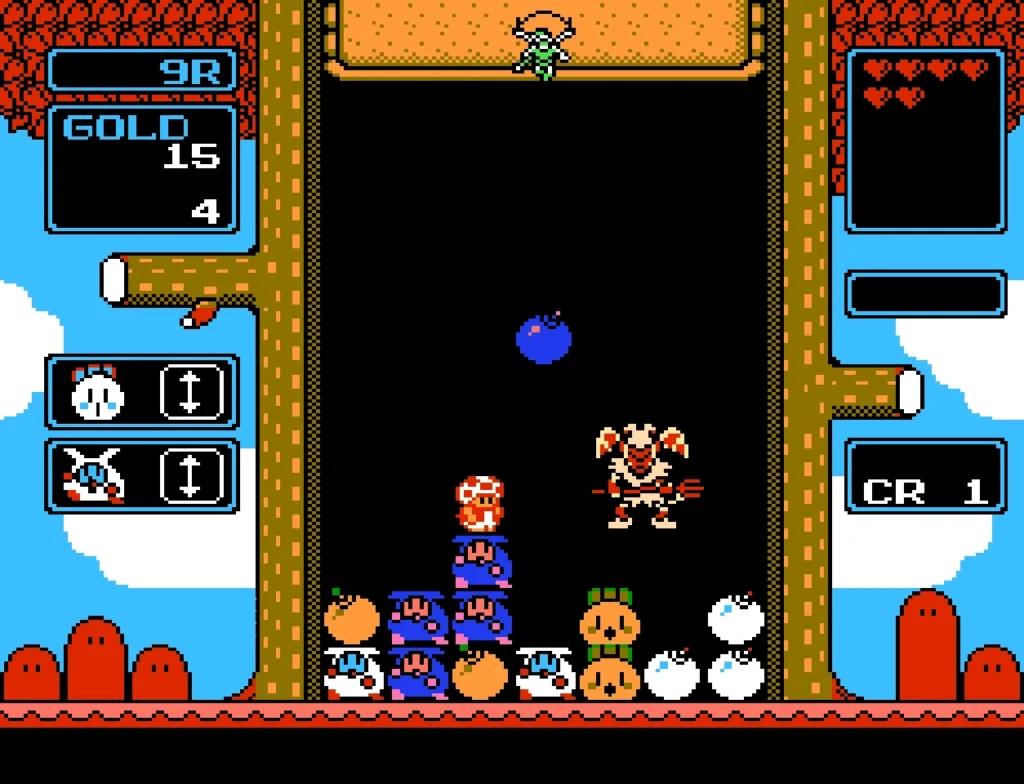 The player battles a flying creature in a boss battle.